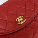 CHANEL Matelasse Chain Shoulder Bag Lamb Skin Red Gold CC Auth 149223-18