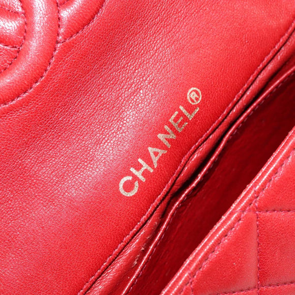 CHANEL Matelasse Chain Shoulder Bag Lamb Skin Red Gold CC Auth 149223