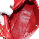 CHANEL Matelasse Chain Shoulder Bag Lamb Skin Red Gold CC Auth 149223-10