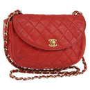 CHANEL Matelasse Chain Shoulder Bag Lamb Skin Red Gold CC Auth 149223-1