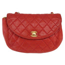 CHANEL Matelasse Chain Shoulder Bag Lamb Skin Red Gold CC Auth 149223-13