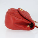 CHANEL Matelasse Chain Shoulder Bag Lamb Skin Red Gold CC Auth 149223-3