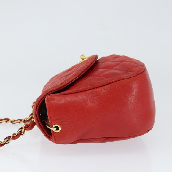 CHANEL Matelasse Chain Shoulder Bag Lamb Skin Red Gold CC Auth 149223