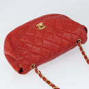 CHANEL Matelasse Chain Shoulder Bag Lamb Skin Red Gold CC Auth 149223-6
