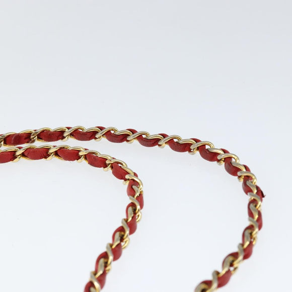 CHANEL Matelasse Chain Shoulder Bag Lamb Skin Red Gold CC Auth 149223