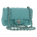 CHANEL Matelasse 20 Chain Bag Cotton Turquoise Blue Silver CC Auth 149236SAM-1