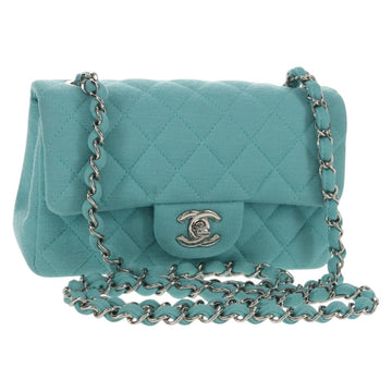 CHANEL Matelasse 20 Chain Bag Cotton Turquoise Blue Silver CC Auth 149236SAM