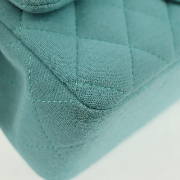 CHANEL Matelasse 20 Chain Bag Cotton Turquoise Blue Silver CC Auth 149236SAM