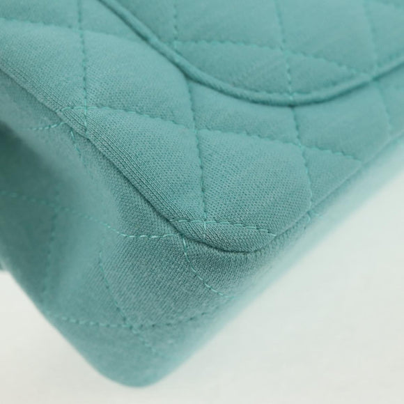 CHANEL Matelasse 20 Chain Bag Cotton Turquoise Blue Silver CC Auth 149236SAM