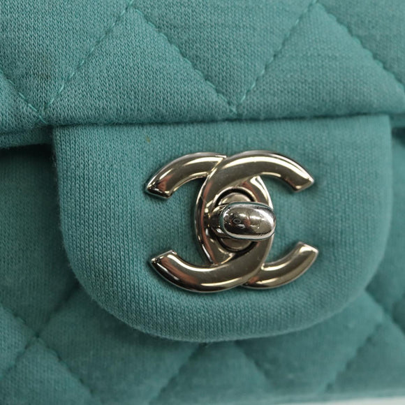 CHANEL Matelasse 20 Chain Bag Cotton Turquoise Blue Silver CC Auth 149236SAM