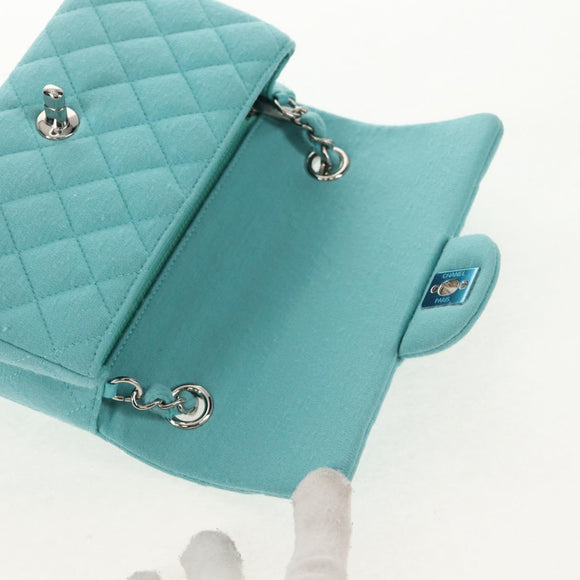CHANEL Matelasse 20 Chain Bag Cotton Turquoise Blue Silver CC Auth 149236SAM