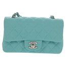 CHANEL Matelasse 20 Chain Bag Cotton Turquoise Blue Silver CC Auth 149236SAM-13