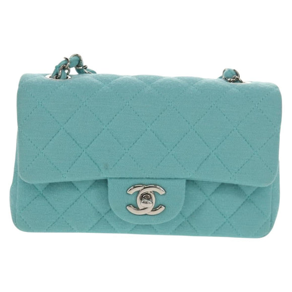 CHANEL Matelasse 20 Chain Bag Cotton Turquoise Blue Silver CC Auth 149236SAM
