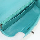 CHANEL Matelasse 20 Chain Bag Cotton Turquoise Blue Silver CC Auth 149236SAM-9