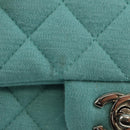 CHANEL Matelasse 20 Chain Bag Cotton Turquoise Blue Silver CC Auth 149236SAM-2