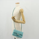 CHANEL Matelasse 20 Chain Bag Cotton Turquoise Blue Silver CC Auth 149236SAM-31