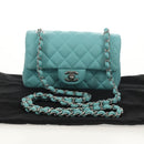 CHANEL Matelasse 20 Chain Bag Cotton Turquoise Blue Silver CC Auth 149236SAM-12