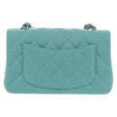 CHANEL Matelasse 20 Chain Bag Cotton Turquoise Blue Silver CC Auth 149236SAM-3