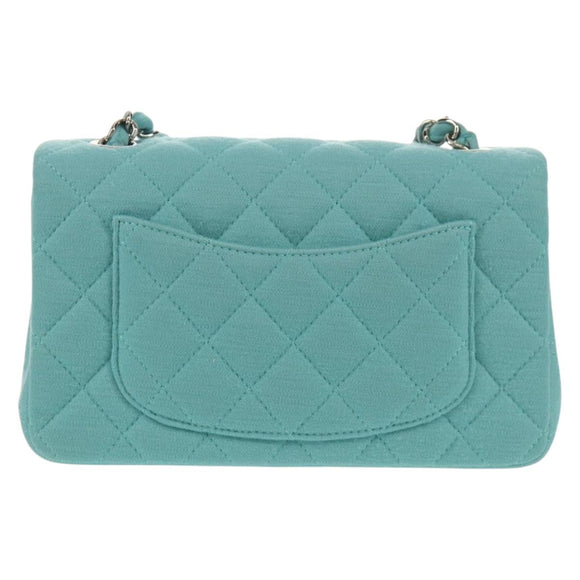 CHANEL Matelasse 20 Chain Bag Cotton Turquoise Blue Silver CC Auth 149236SAM