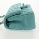 CHANEL Matelasse 20 Chain Bag Cotton Turquoise Blue Silver CC Auth 149236SAM-4