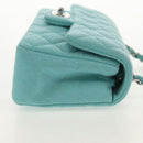 CHANEL Matelasse 20 Chain Bag Cotton Turquoise Blue Silver CC Auth 149236SAM-5