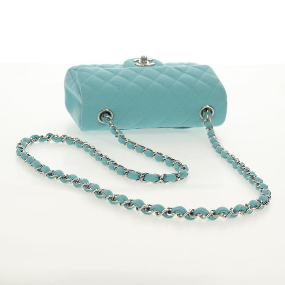 CHANEL Matelasse 20 Chain Bag Cotton Turquoise Blue Silver CC Auth 149236SAM