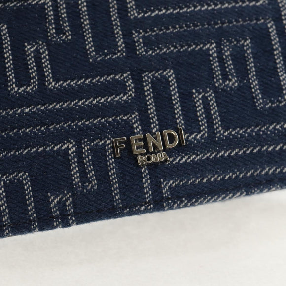 FENDI Zucca Canvas Compact Wallet Blue Auth 149243M