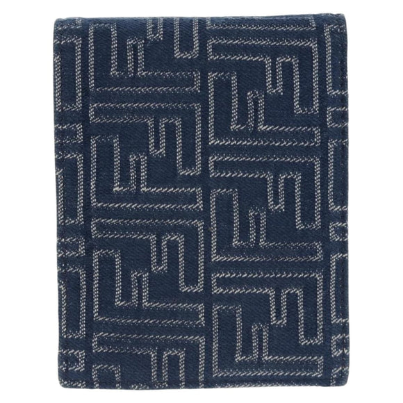 FENDI Zucca Canvas Compact Wallet Blue Auth 149243M