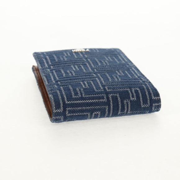 FENDI Zucca Canvas Compact Wallet Blue Auth 149243M
