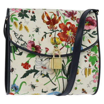 GUCCI Flora Shoulder Bag Canvas White Gold Auth 149250