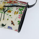 GUCCI Flora Shoulder Bag Canvas White Gold Auth 149250-15