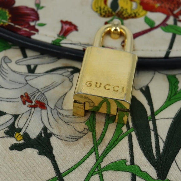 GUCCI Flora Shoulder Bag Canvas White Gold Auth 149250