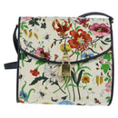 GUCCI Flora Shoulder Bag Canvas White Gold Auth 149250-13