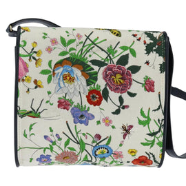 GUCCI Flora Shoulder Bag Canvas White Gold Auth 149250 - 0