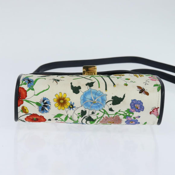 GUCCI Flora Shoulder Bag Canvas White Gold Auth 149250