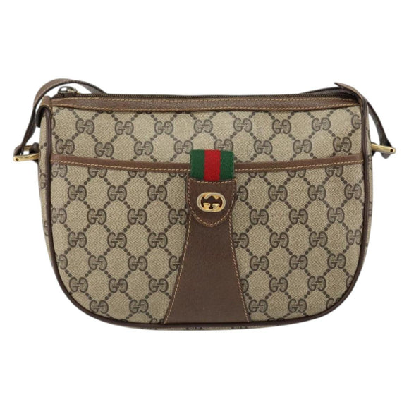 GUCCI GG Supreme Web Sherry Line Bag PVC Beige Gold 89 02 032 Auth 149251