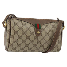 GUCCI GG Supreme Web Sherry Line Bag PVC Beige Gold 89 02 018 Auth 149253