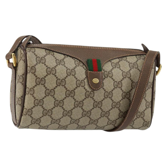 GUCCI GG Supreme Web Sherry Line Bag PVC Beige Gold 89 02 018 Auth 149253