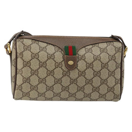 GUCCI GG Supreme Web Sherry Line Bag PVC Beige Gold 89 02 018 Auth 149253 - 0