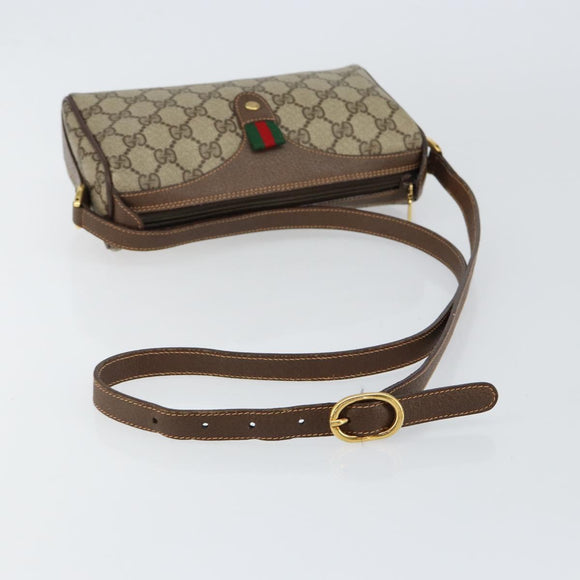 GUCCI GG Supreme Web Sherry Line Bag PVC Beige Gold 89 02 018 Auth 149253