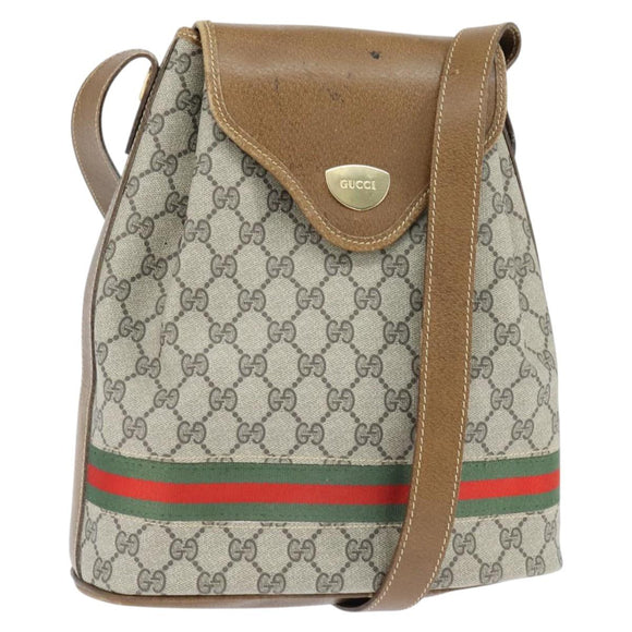 GUCCI GG Supreme Web Sherry Line Shoulder Bag PVC Beige Gold Auth 149255