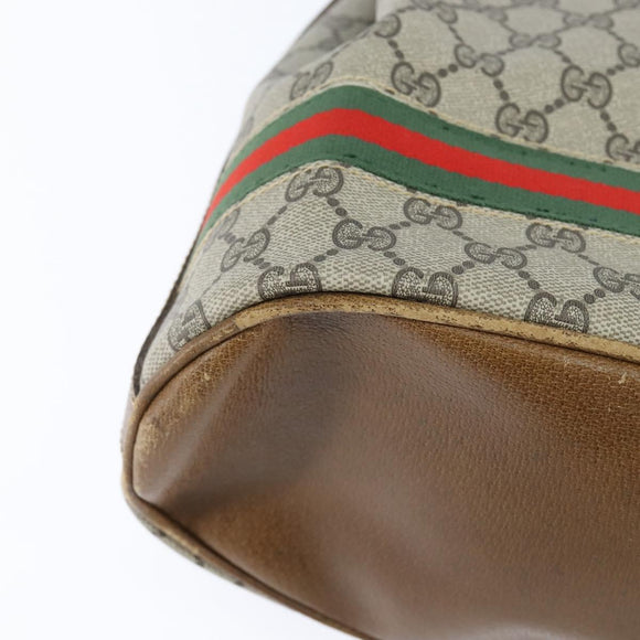 GUCCI GG Supreme Web Sherry Line Shoulder Bag PVC Beige Gold Auth 149255