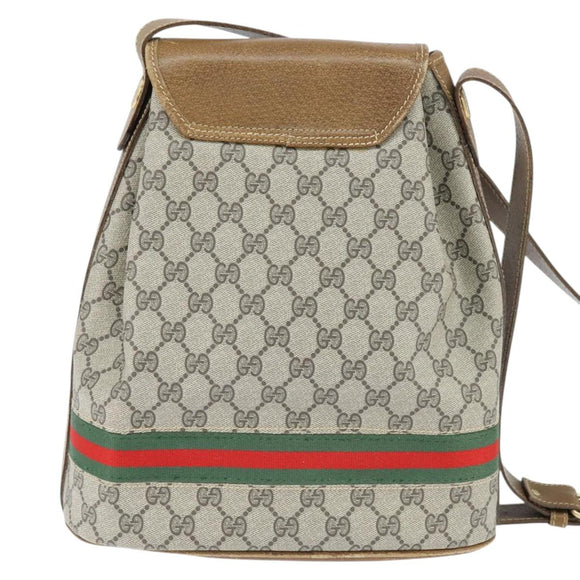 GUCCI GG Supreme Web Sherry Line Shoulder Bag PVC Beige Gold Auth 149255