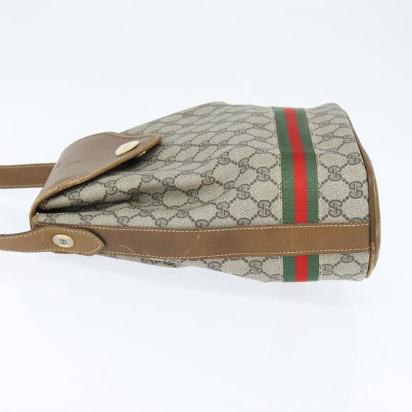 GUCCI GG Supreme Web Sherry Line Shoulder Bag PVC Beige Gold Auth 149255