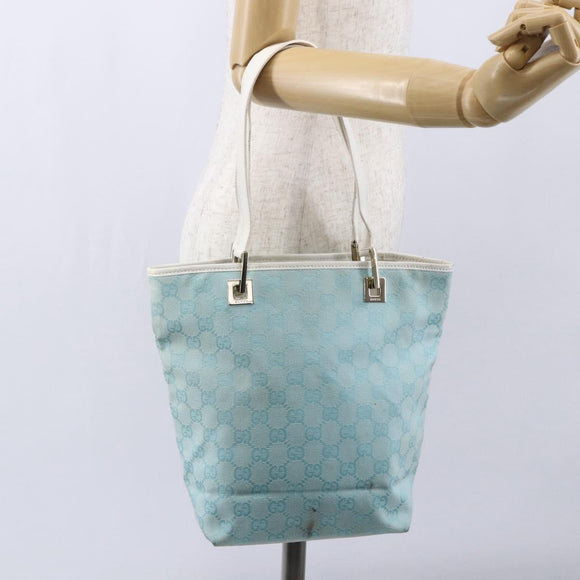 GUCCI GG Canvas Tote Bag Light Blue Gold 002 1099 Auth 149259
