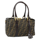 FENDI Zucca Canvas Hand Bag Black Brown Auth 149263-1
