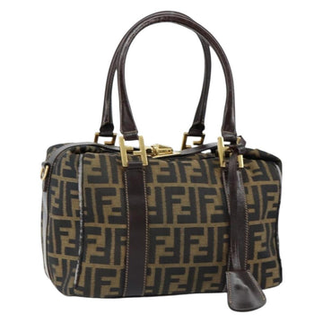 FENDI Zucca Canvas Hand Bag Black Brown Auth 149263