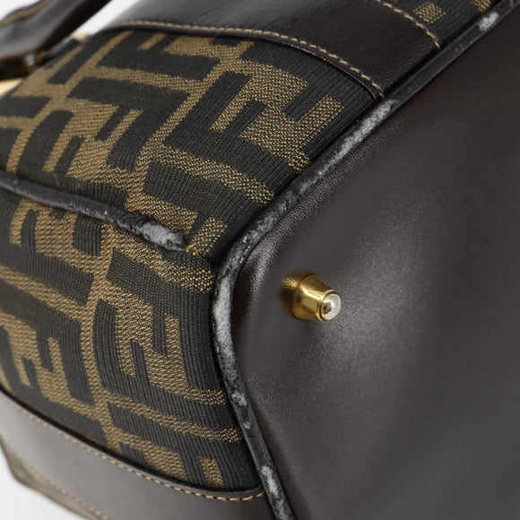 FENDI Zucca Canvas Hand Bag Black Brown Auth 149263