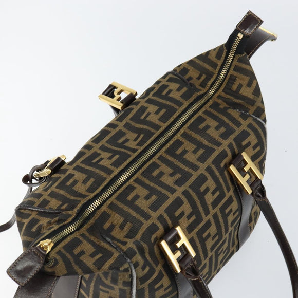FENDI Zucca Canvas Handtasche Schwarz Braun Auth 149263