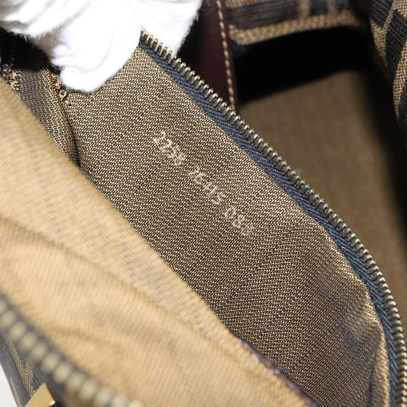 FENDI Zucca Canvas Hand Bag Black Brown Auth 149263